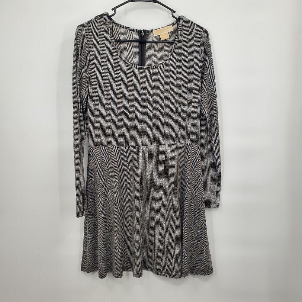Michael Michael Kors Herringbone Long Sleeve Dress Mini Stretch Medium Womens